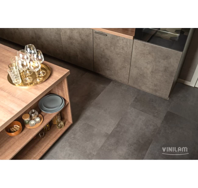 Виниловый ламинат Vinilam Ceramo Stone Цемент Стальной 71610 Виниловый ламинат Vinilam Ceramo Stone Цемент Стальной 71610